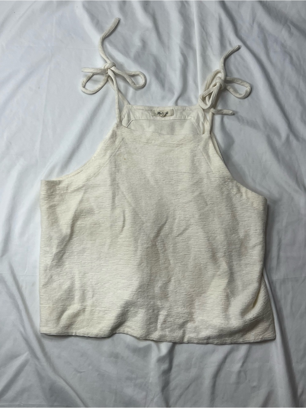 Madewell Cream Cotton  Tie-Shoulder Textured Camisole